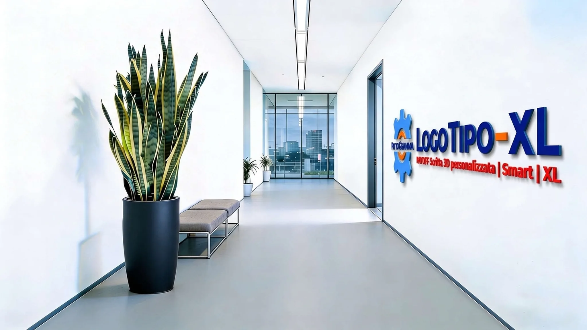 Logo + Scritte 3D Smart XL su parete corridoio
