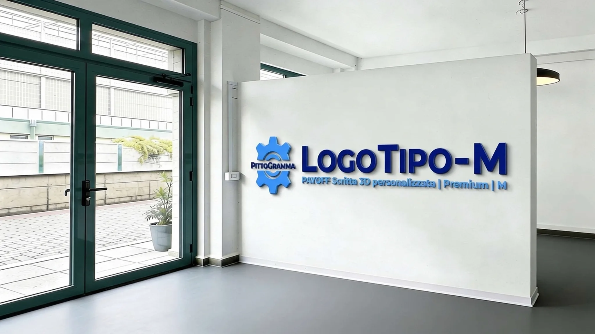 Logo + Scritte 3D Premium M su parete ingresso