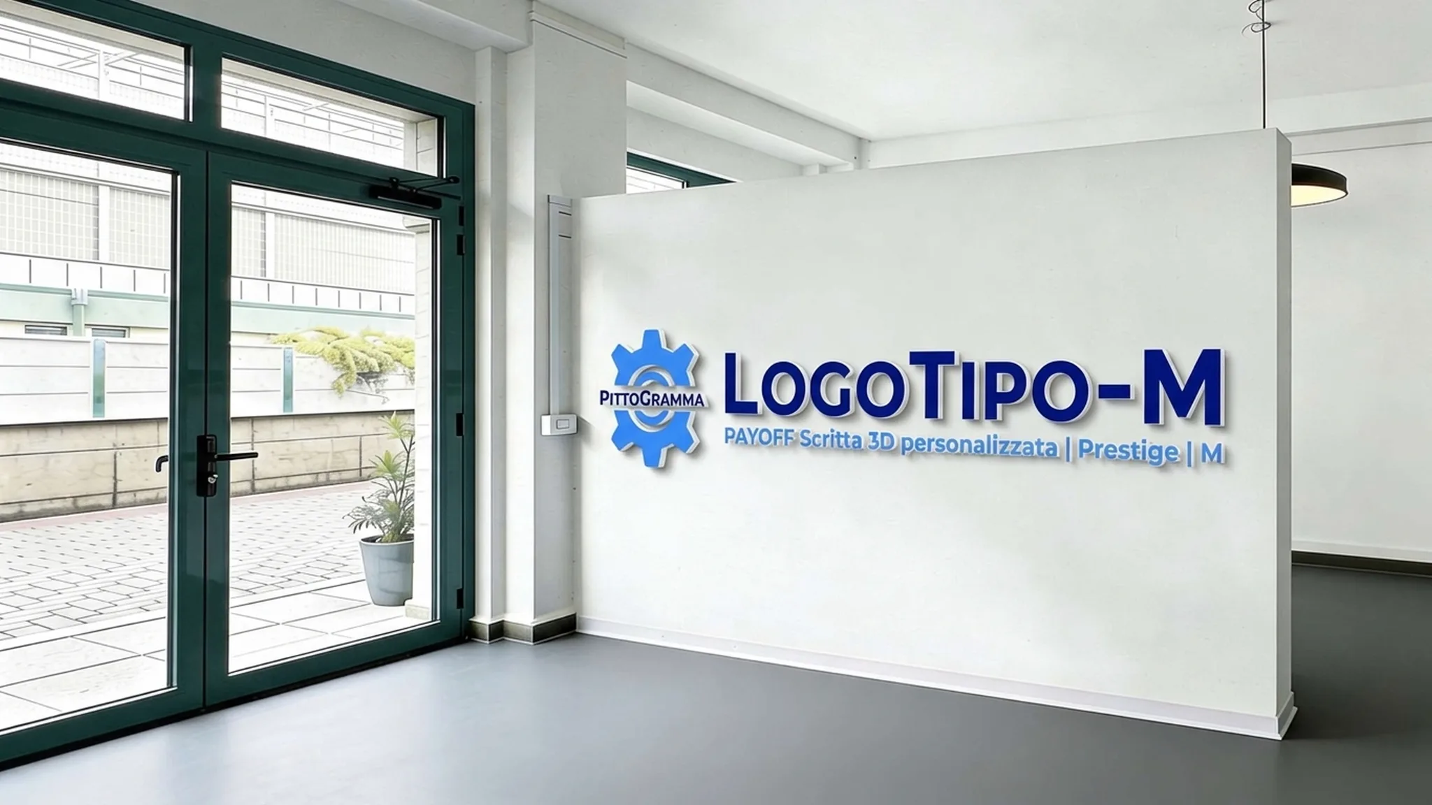 Logo + Scritte 3D Prestige M su parete ingresso