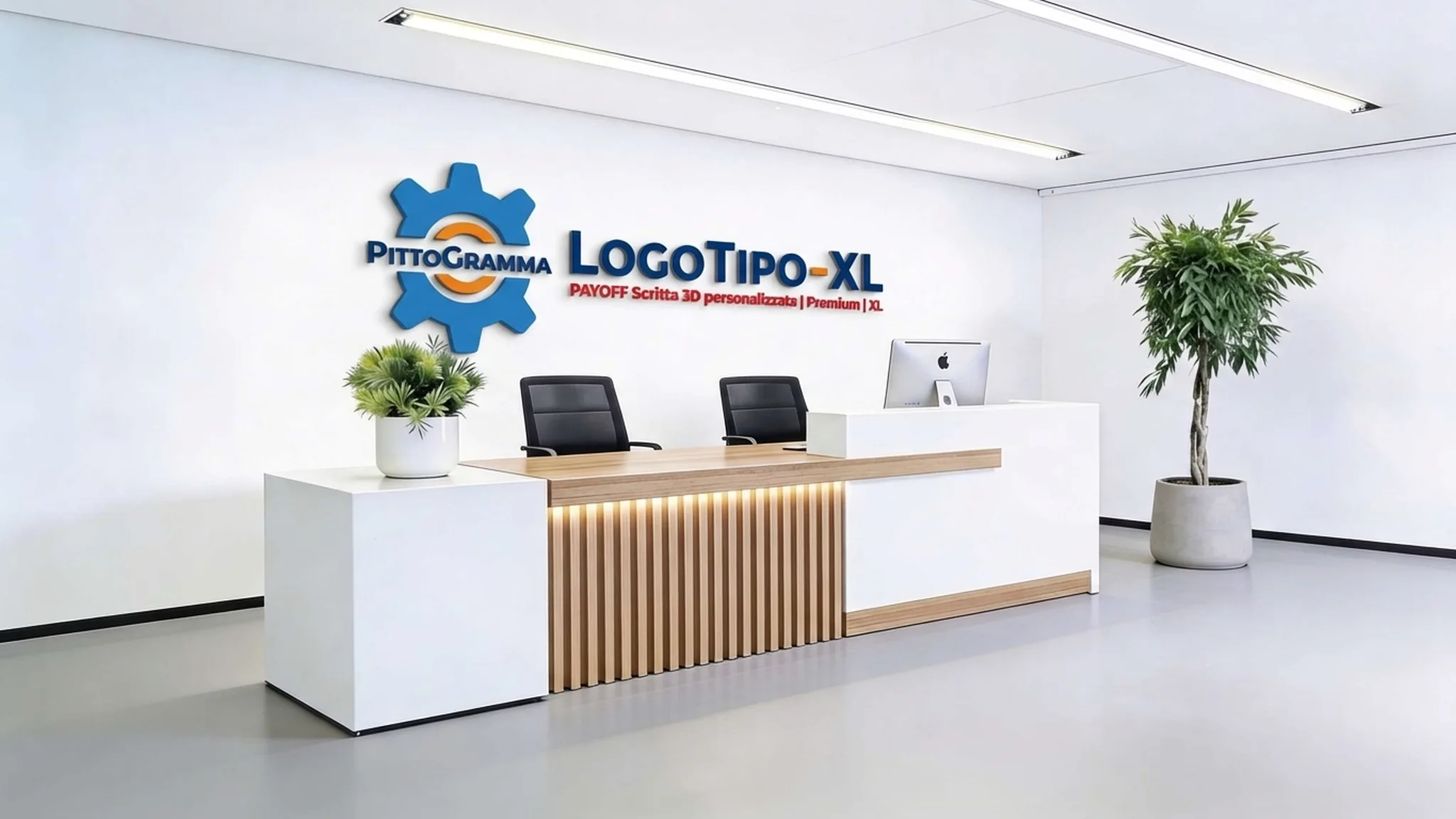 Logo + Scritte 3D Premium XL su parete reception
