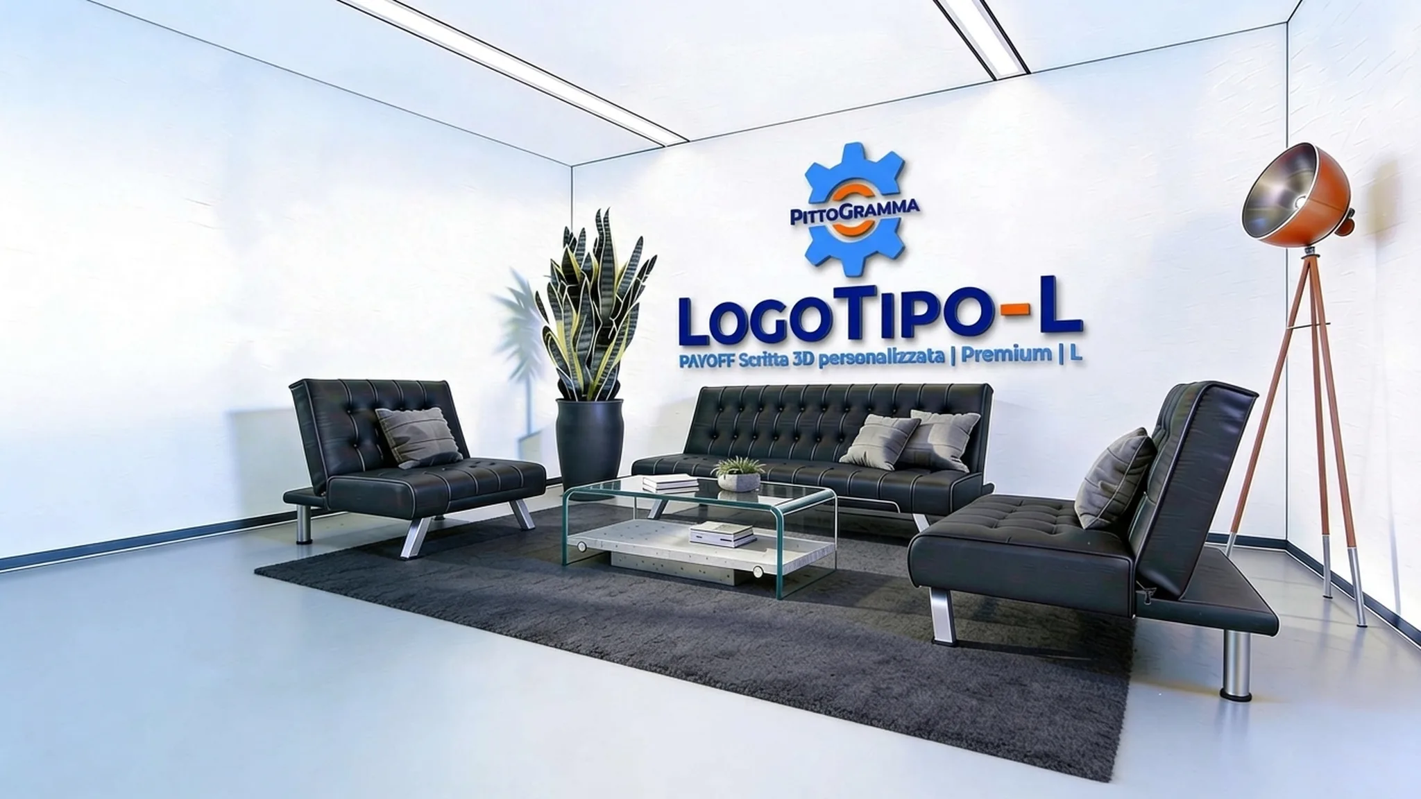 Logo + Scritte 3D Premium L su parete sala attesa