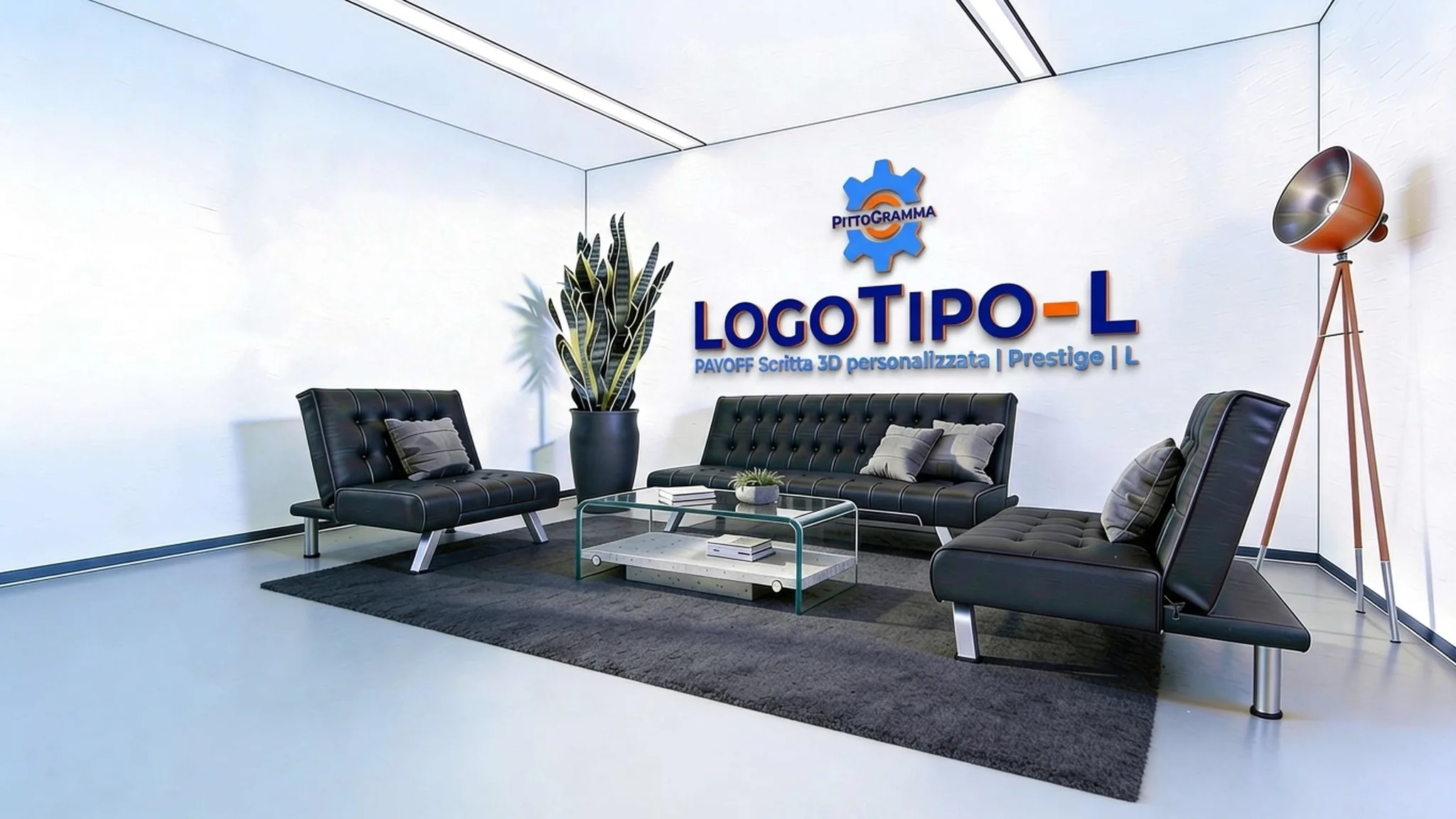 Logo + Scritte 3D Prestige L su parete sala attesa