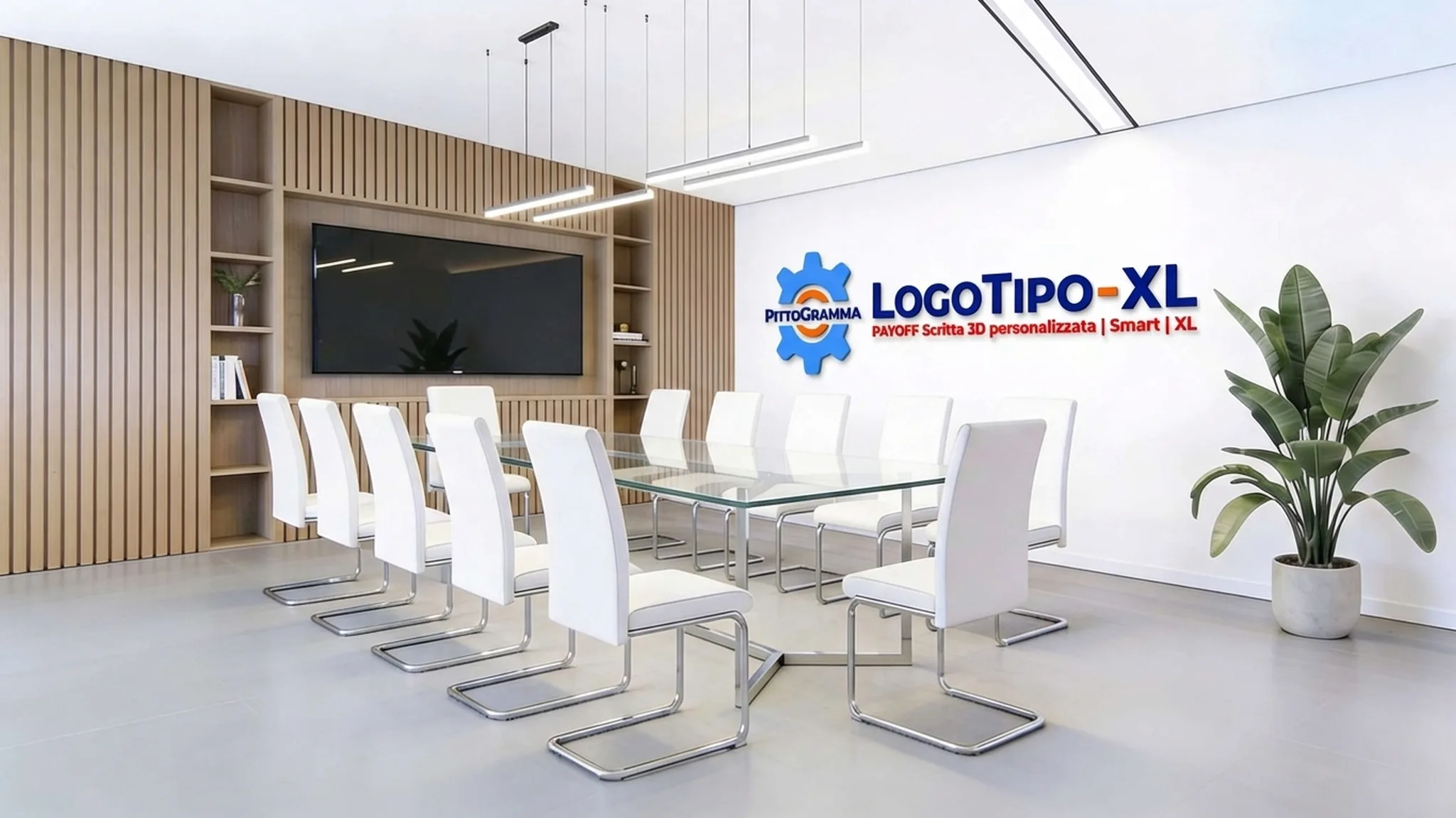 Logo + Scritte 3D Smart XL su parete sala riunioni