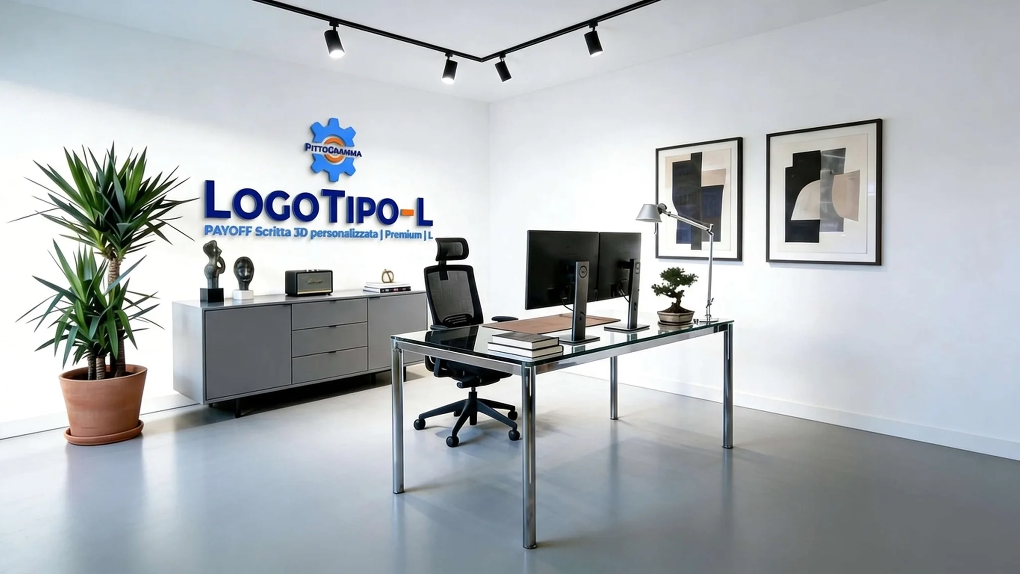 Logo + Scritte 3D Premium L su parete ufficio studio