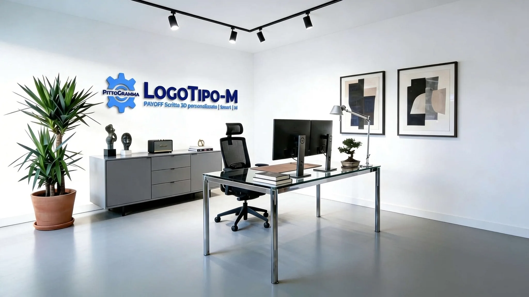 Logo + Scritte 3D Smart M su parete ufficio studio